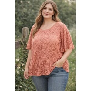 Torrid Lace Top Size 5 Plus Coral Boho Romantic Flowy Blouse
